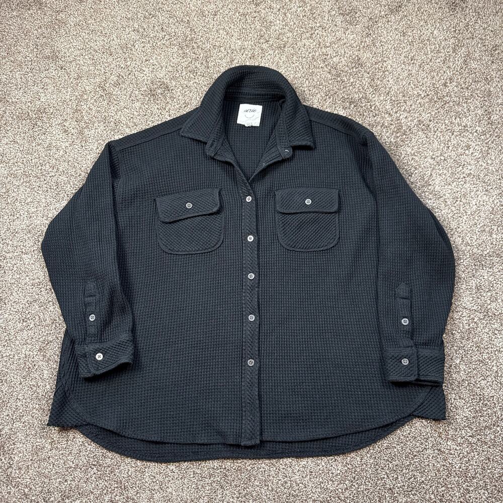 Aerie Lumberjane Waffle Shirt Button Down Black XS Oversized Chunky Cabincore